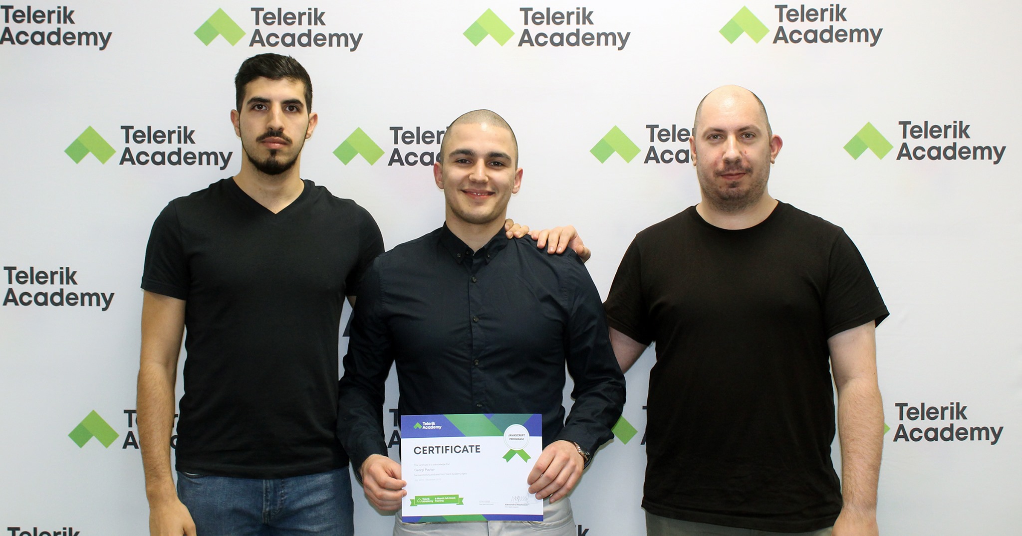 Photos of georgi pavlov, telerik academy alpha graduate with telerik academy trainers