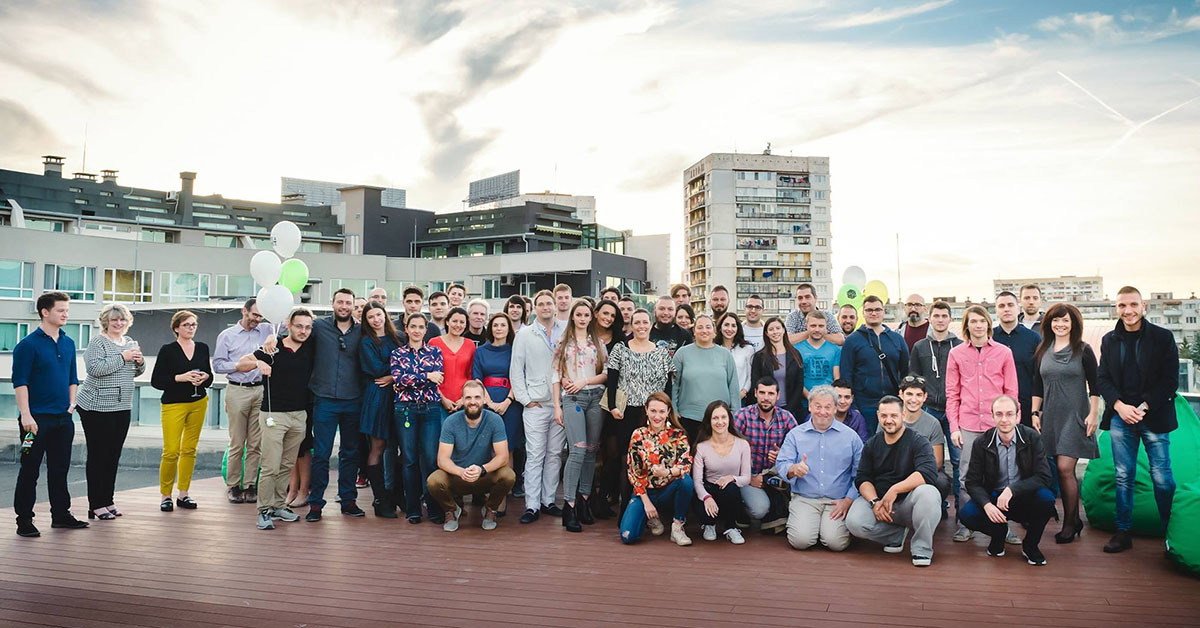 Photo of Tick42 team on the roof terrace of campusx